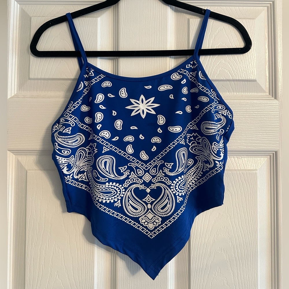 white and blue top